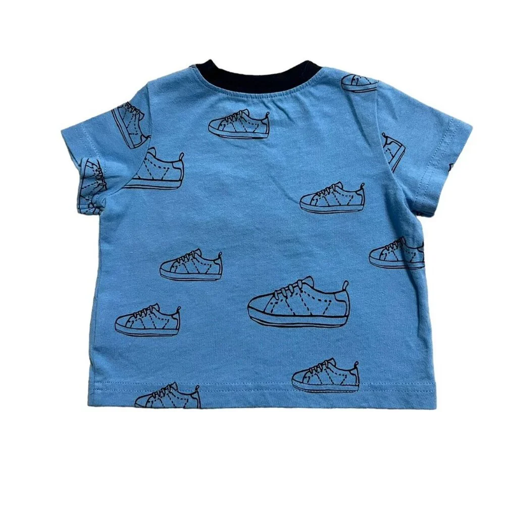 Baby Gap 3-6m Blue & Navy Sneaker Print Shirt